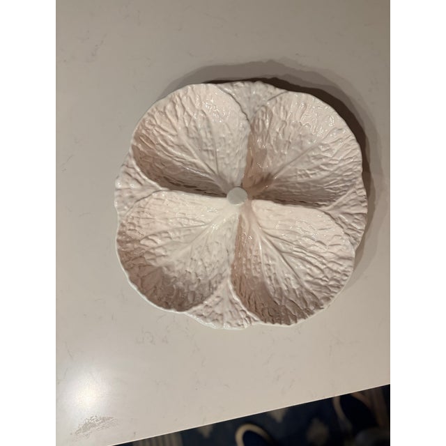 Farmhouse Majolica White Cabbage Ware Divided Serving Dish For Sale - Image 3 of 12