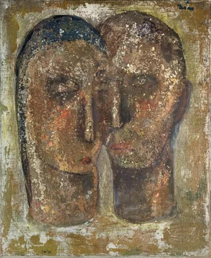 1960s Mid Century Female /male Head Abstract Painting