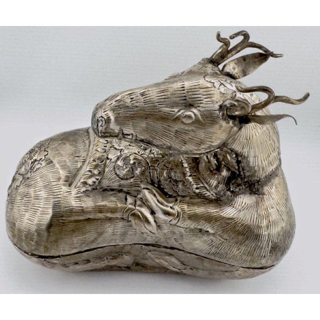 Antique Anglo-Indian Silver-Plated Figural Stag Covered Box, British Raj Period This elegant Anglo-Indian silver-plated...