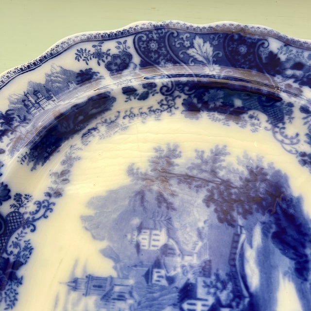 Burgess & Leigh Antique Flow Blue "Nonpareil" by Burgess & Leigh 18" Oval Serving Platter For Sale - Image 4 of 16