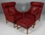 Børge Mogensen wingback chairs and ottoman original upholstered with red leather. Legs of oak. Model 2202 and 2204, made...