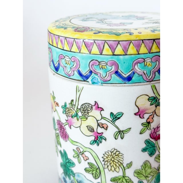 Ceramic Vintage Famille Rose Porcelain Peony Chinoiserie Tea Jar Canister For Sale - Image 7 of 8