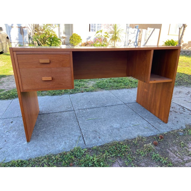 Tan Vintage Mid Century Modern Teak Danish Writing Desk For Sale - Image 8 of 12