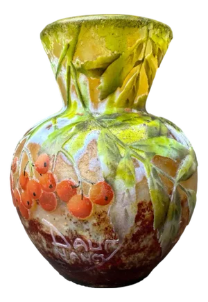 Art Nouveau Glass Cameo Vase with Birds Decor from Daum Nancy, France, 1910s