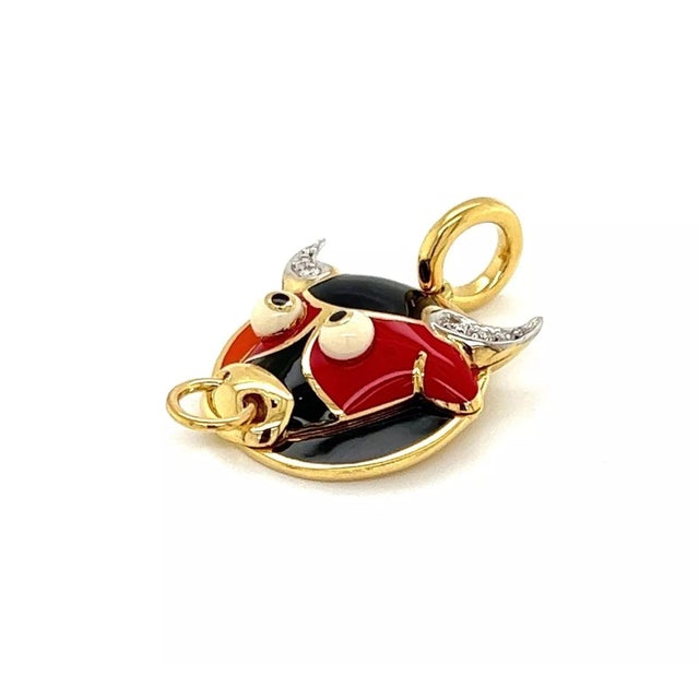 Contemporary Aaron Basha Diamond Enamel Zodiac Taurus Ox Charm Pendant For Sale - Image 3 of 7
