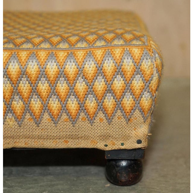 Textile Small Georgian English Country House Footstool with Embroidered Top Bun Feet, 1800s For Sale - Image 7 of 18