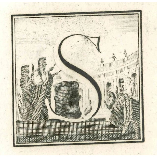 Luigi Vanvitelli, Letter of the Alphabet S, Etching, 18th Century For Sale