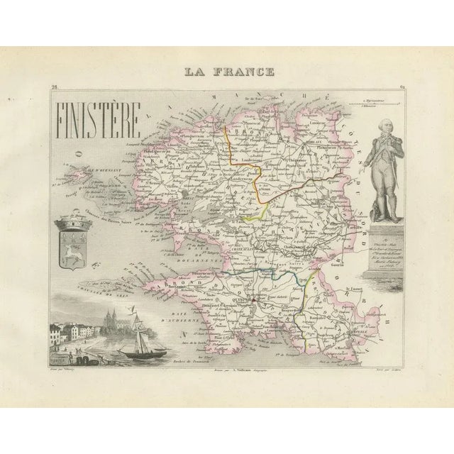 Paper Map of Finistère France with Brest, 1800s For Sale - Image 7 of 10