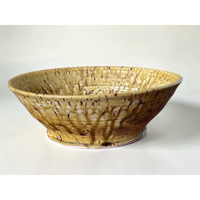 Late 20th Century Vintage Signed Studio Pottery Bowl Speckled Drip Glaze Stoneware Centerpiece, 9 1/4” For Sale - Image 5 of 9
