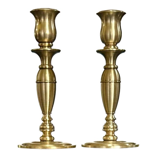 Vintage Pair of Heavy, Brass Candle Stick Holders For Sale