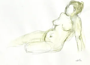 "Nude" Contemporary Original Abstract Figurative Nude Ink Drawing by Martha Holden