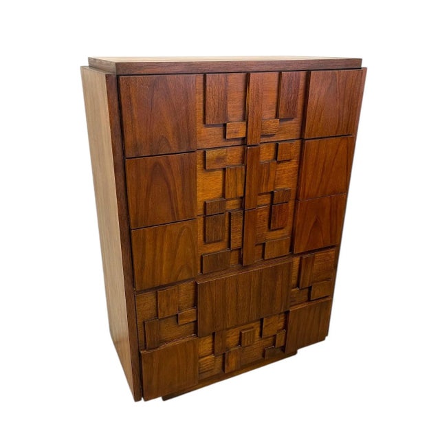 Brutalist Vintage Brutalist Highboy Dresser by Lane Furniture, 1970s For Sale - Image 3 of 10