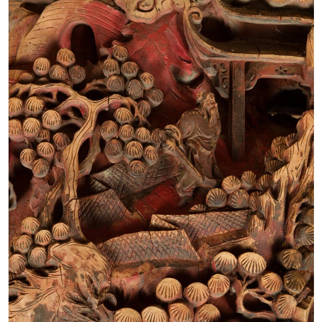 Camel Antique Chinese Hand Carved Temple Corbel with Original Red Polychromy For Sale - Image 8 of 13