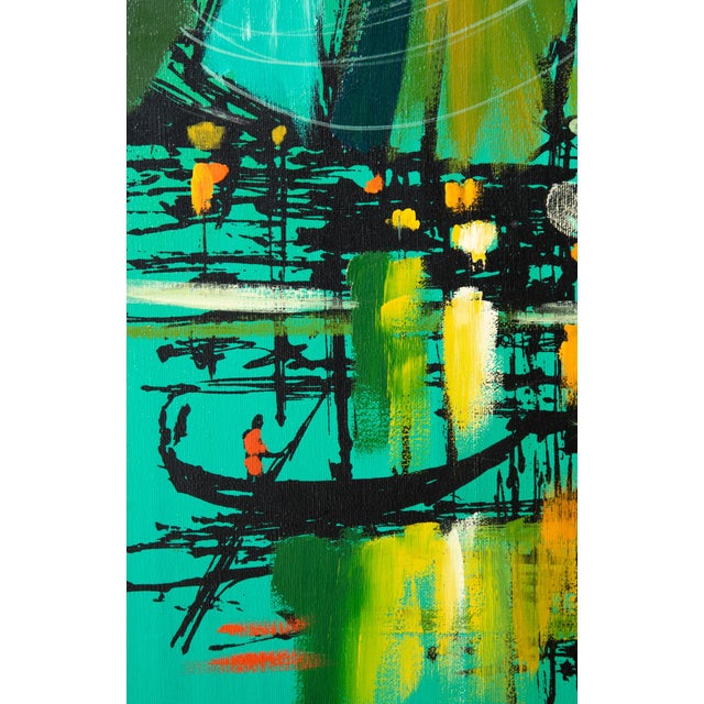 MCM Original Abstract Painting of Venetian Harbor For Sale In Seattle - Image 6 of 7