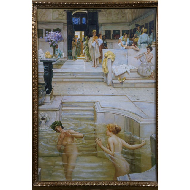 Late 20th Century Ladies Bath House Pompeii Roman Oil Painting After Sir Lawrence Alma-Tadema 31" For Sale - Image 6 of 11