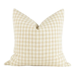 Contemporary Neutral Gingham Woven Cotton Pillow Cover For Sale