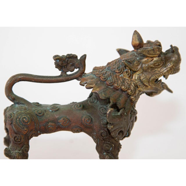 Asian Bronze Guardian Lion Sculpture 19th Century | Chairish