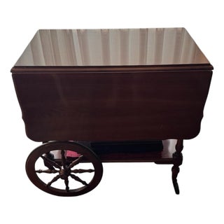 1980s Mid-Century Mahogany Tea Cart / Bar Cart With Extension Leaves and Table Pads For Sale