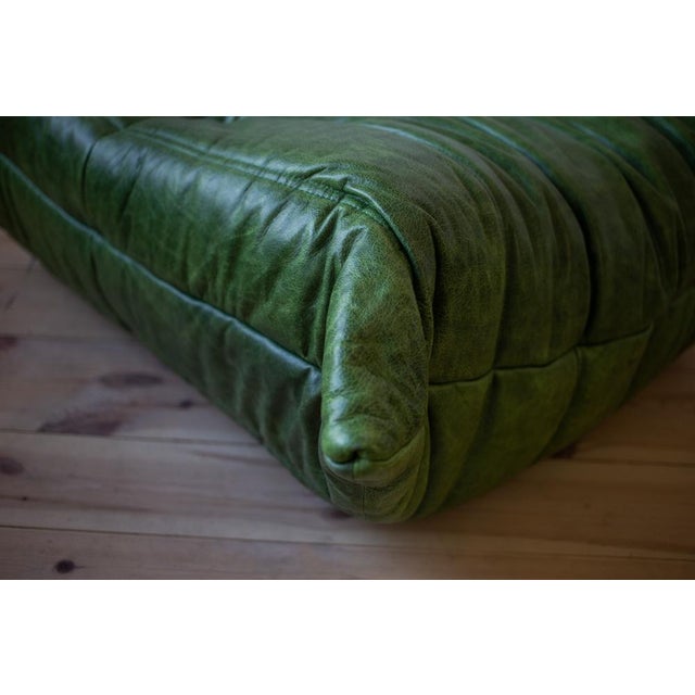 Dubai Green Leather Togo Two-Seater Sofa by Michel Ducaroy for Ligne Roset For Sale - Image 3 of 8
