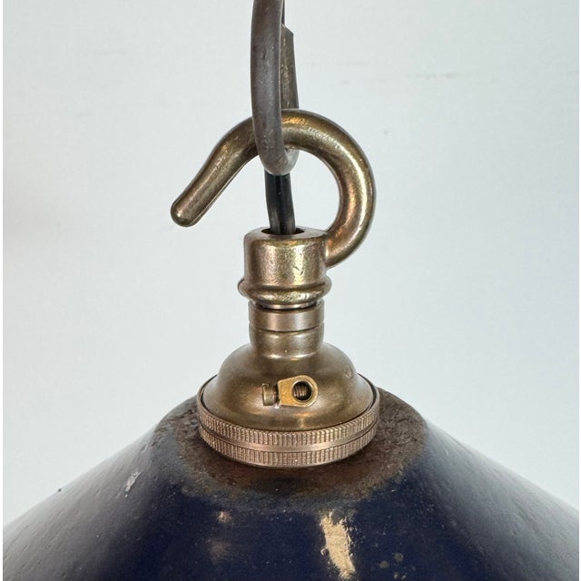 1950s Industrial British Dark Blue Enamel Factory Pendant Lamp, 1950s For Sale - Image 5 of 17