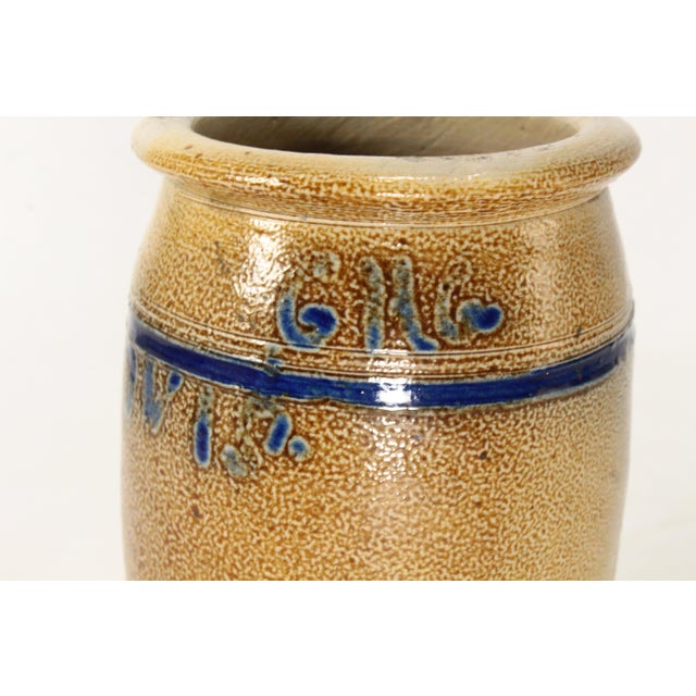 Rare 19th C Blue on Beige Stoneware Anchovies Jar, New England For Sale - Image 10 of 17