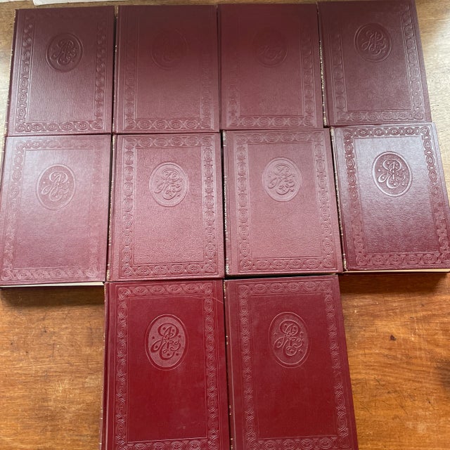 Vintage Leather Books - Set of 10 - Decorative - Burgundy Red and Gold For Sale - Image 11 of 13