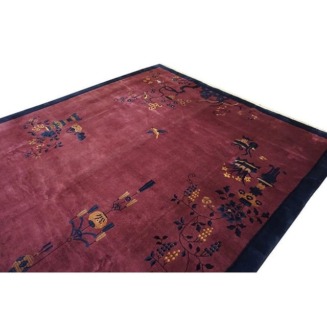 1920s Raspebery Pink Open Field Floral Antique Chinese Art Deco Room Size Rug For Sale In New York - Image 6 of 8