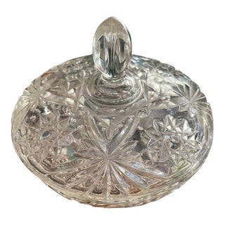 Vintage Anchor Hocking “Prescut” Crystal Clear Glass Candy Dish W/ Lid For Sale
