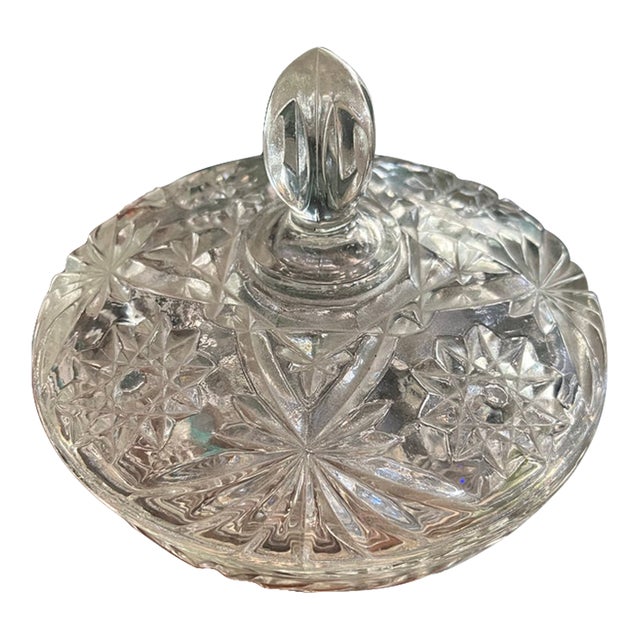 Vintage Anchor Hocking “Prescut” Crystal Clear Glass Candy Dish W/ Lid For Sale