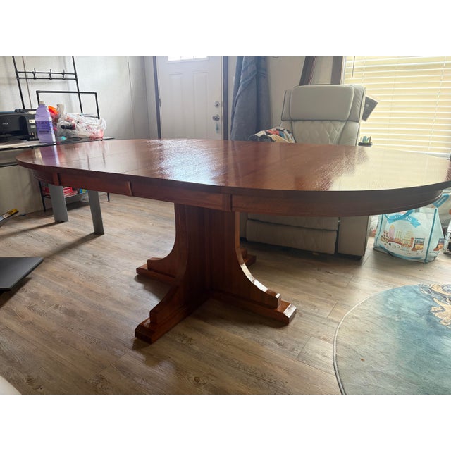 2020s Round Oak Pedestal Dining Table For Sale - Image 5 of 7