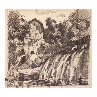 1950s Norman Kent Mill and Dam Drawing For Sale