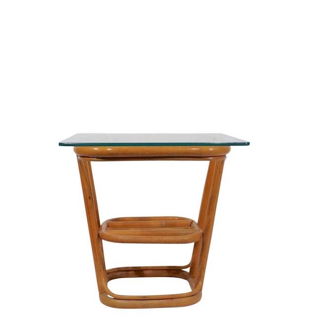 Wood Vintage Mid Century Bamboo and Glass Side Table For Sale - Image 7 of 7