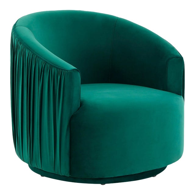London Forest Green Pleated Velvet Swivel Chair For Sale