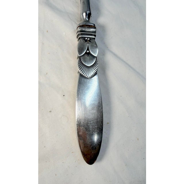 Vintage Georg Jensen "Cactus" Pattern Sterling Silver 2-Tine Roast Carving Fork For Sale - Image 4 of 12