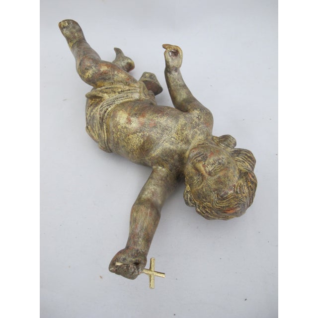 Vintage Gilt Carved Wood Cherub Putti Angel Figural Wall Hanging Pair For Sale - Image 9 of 10