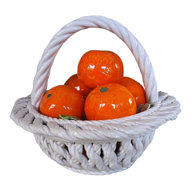 Vintage Ceramiche Lanzarin Italian Porcelain Trompe l'Oleil Basket of Citrus Fruit For Sale