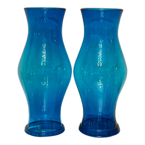 Pair of Late 20th Century Colonial Williamsburg Sapphire Glass Hurricane Globes, Made by Royal Leerdam