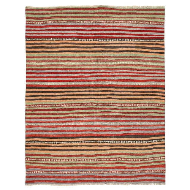 Textile Mid 20th Century Decorative Striped Vintage Kilim Rug For Sale - Image 7 of 7