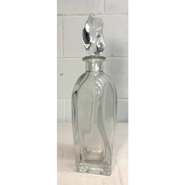 Large Vintage Hand Blown Signed Daum Swirled Clear Crystal Decanter Glass Bottle For Sale - Image 10 of 13