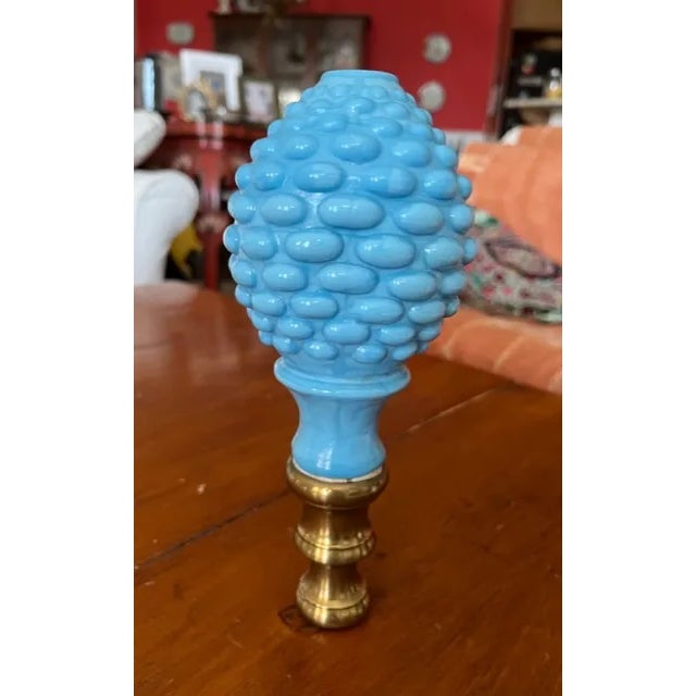 Antique Late 19th Century French Hobnail Blue Opaline Glass Newel Post Finial For Sale - Image 4 of 4
