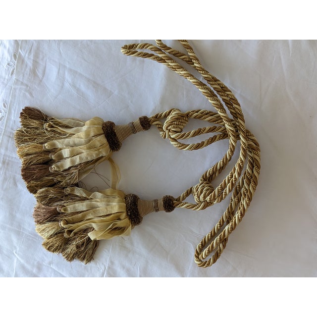 2 Vintage Gold and Beige Organza Ribbon Drapery Tieback For Sale - Image 4 of 7