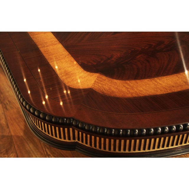 Large and Robust Neoclassical Mahogany Dining Table With Gold Leaf. New American Finish, Immaculate For Sale - Image 9 of 17