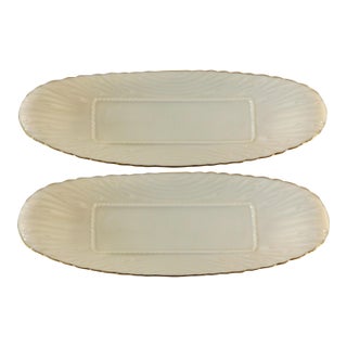 Late 20th Century Lenox Ivory & 24k Gold Trim Porcelain Embossed Butter Dishes - Set of 2 For Sale