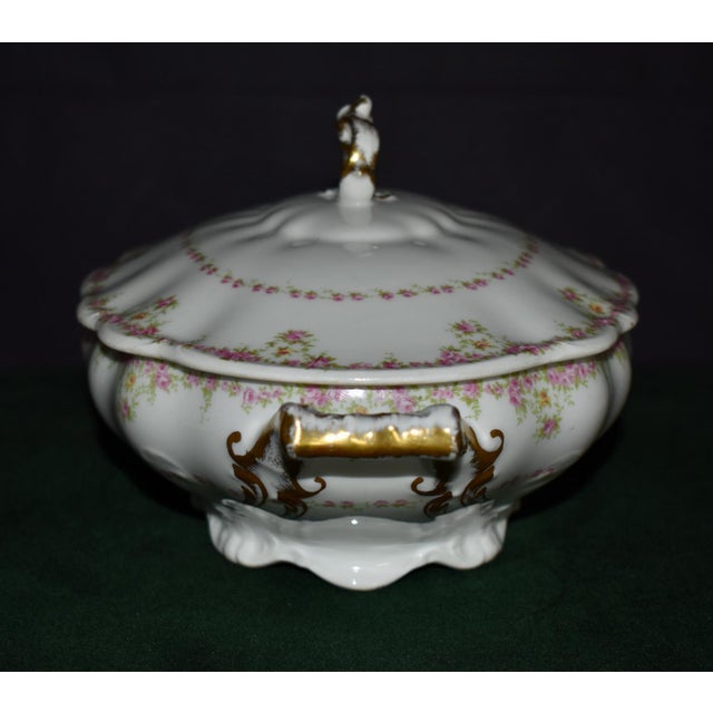 Antique Wm Guerin Limoges Covered Soup Tureen Serving Dish Pink Roses Gold Trim For Sale In Philadelphia - Image 6 of 18