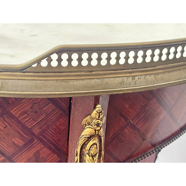 French Marquetry, Brass Gallery & Marble Top Gueridon Table, Early 20Th. C For Sale - Image 14 of 18