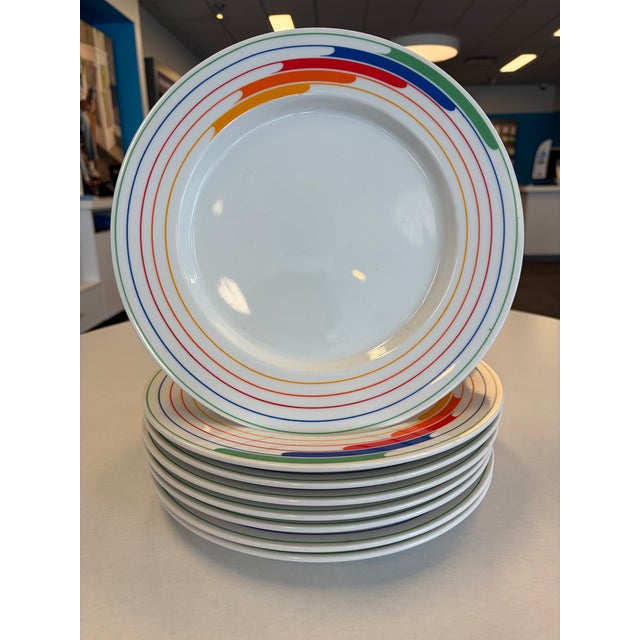 1980s Vintage Memphis Style Studio Nova Fire & Ice 10.5” Dinner Plates a Set 8 For Sale - Image 5 of 6
