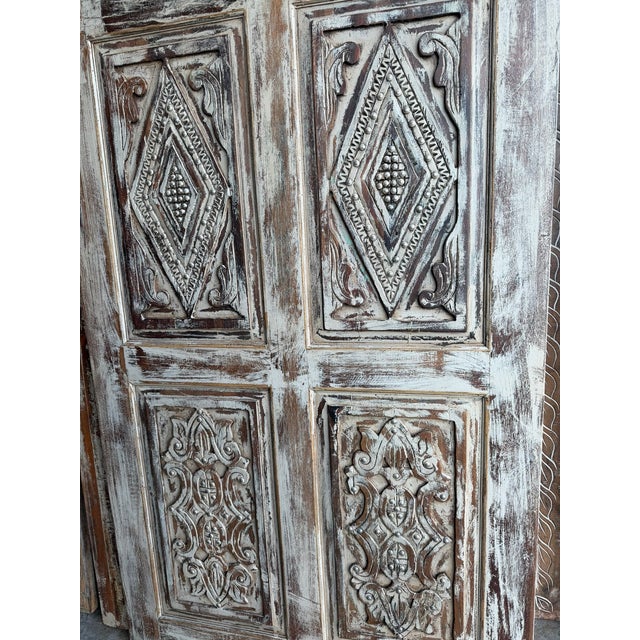 1920s Distressed Hand-Carved Wooden Barn Door With Metal Studs – Vintage Sliding Door Panel 84x36 For Sale - Image 5 of 6