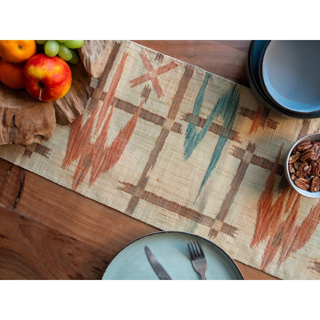 Japanese Asa Linen Table Runner with Kasuri Ikat Grid by Renaras For Sale - Image 6 of 6
