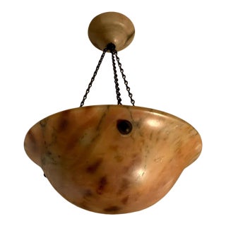 Early 20th Century Multi-Colored Amber Alabaster & Bronze Light Fixture/ Pendant, Belgium For Sale