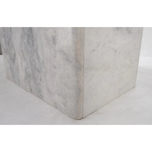 Grey & White Marble Rounded Corners Single Pedestal Dining Conference Table For Sale - Image 10 of 12